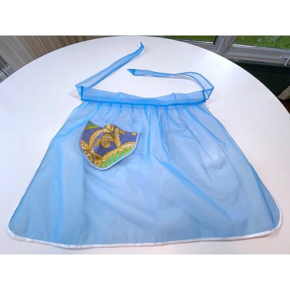 Vintage 60s half apron, Mid century housewife blue chiffon apron, cottage core, - Picture 2 of 6